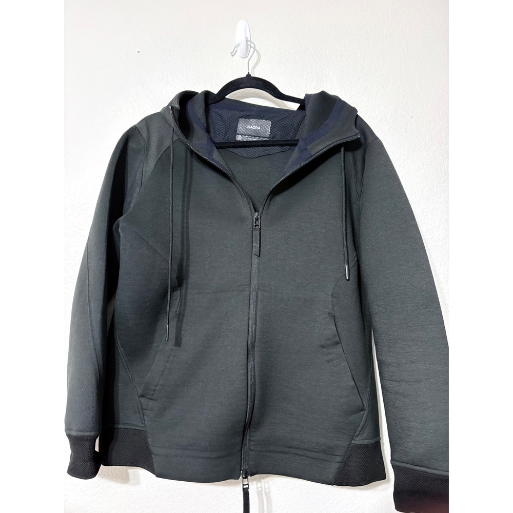 ISAORA Mens Black Technical Full Zip Hoodie Scuba Knit Techwear Jacket Large
